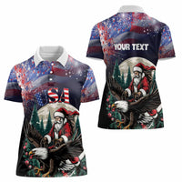 Personalized USA Christmas Women Polo Shirt Santa Claus With Eagle - Wonder Print Shop