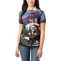 Personalized USA Christmas Women Polo Shirt Santa Claus With Eagle - Wonder Print Shop