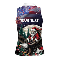 Personalized USA Christmas Women Sleeveless Polo Shirt Santa Claus With Eagle - Wonder Print Shop