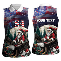Personalized USA Christmas Women Sleeveless Polo Shirt Santa Claus With Eagle - Wonder Print Shop