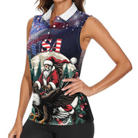 Personalized USA Christmas Women Sleeveless Polo Shirt Santa Claus With Eagle - Wonder Print Shop