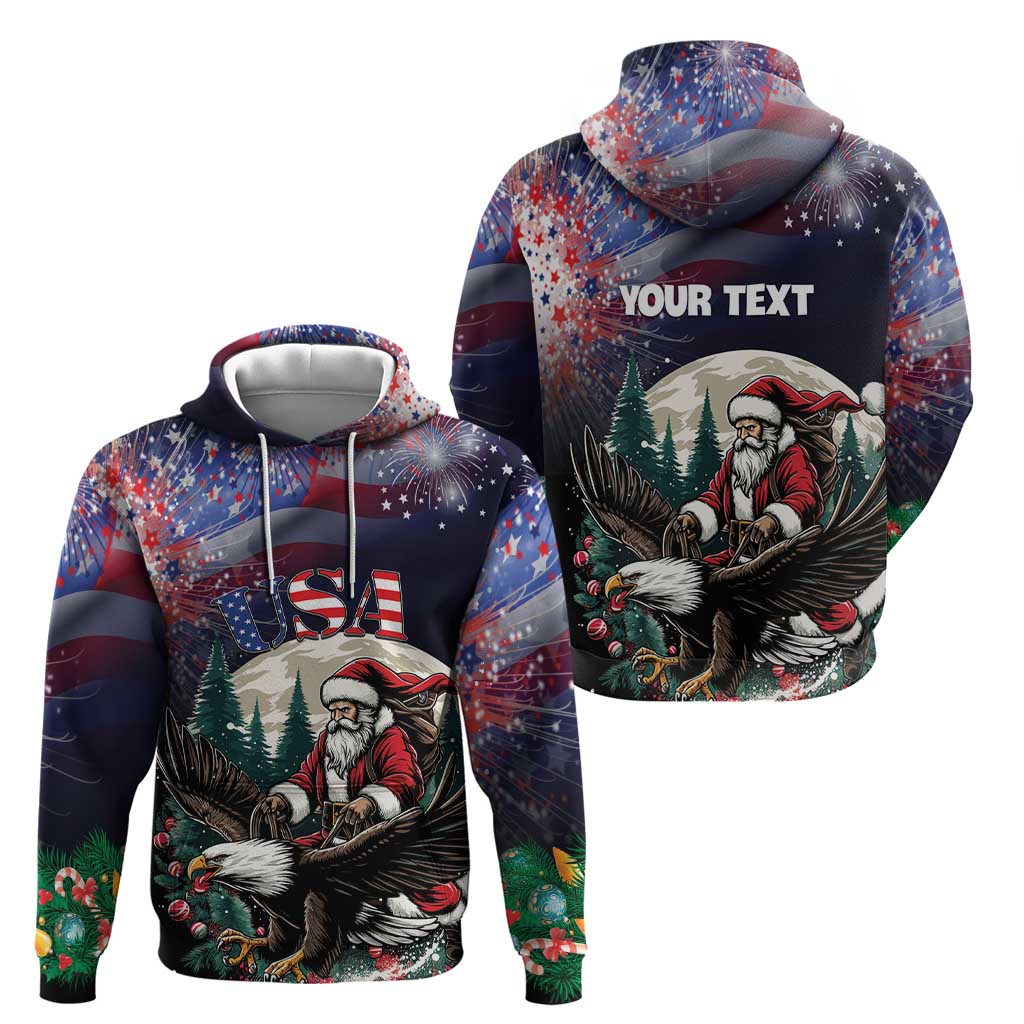 Personalized USA Christmas Zip Hoodie Santa Claus With Eagle - Wonder Print Shop