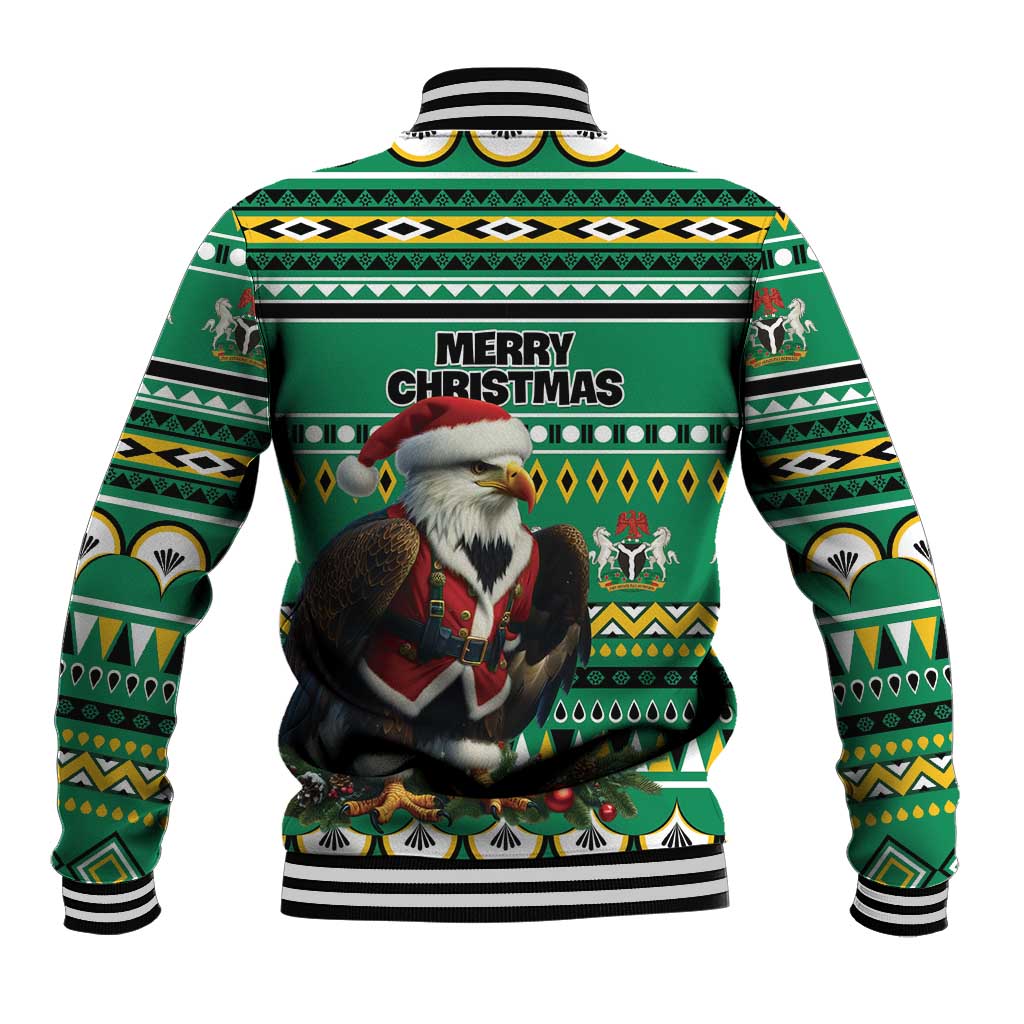 Nigeria Christmas Baseball Jacket Eagle Santa African Pattern - Wonder Print Shop