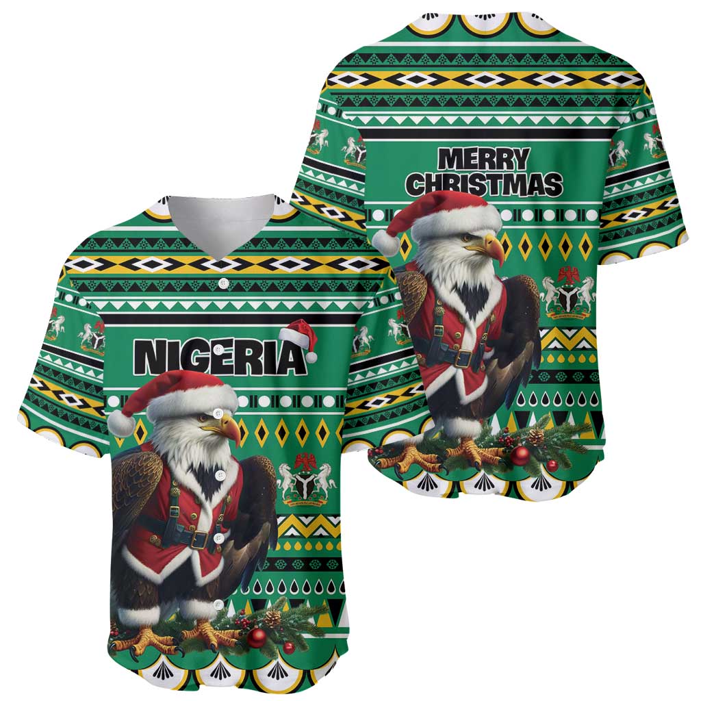 Nigeria Christmas Baseball Jersey Eagle Santa African Pattern - Wonder Print Shop