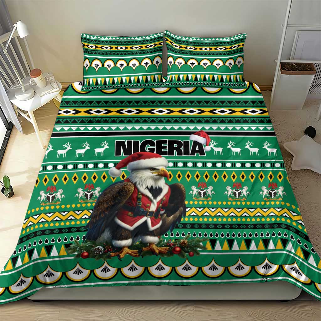 Nigeria Christmas Bedding Set Eagle Santa African Pattern - Wonder Print Shop