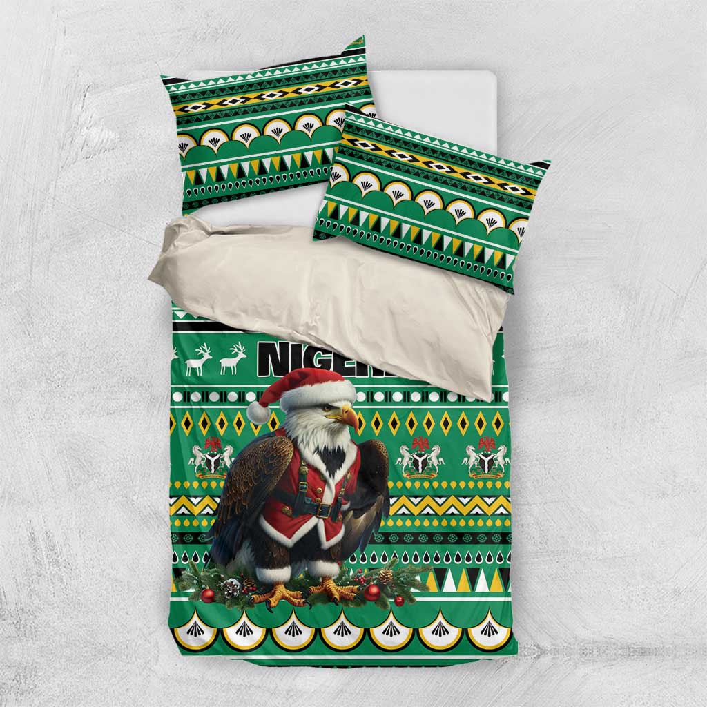 Nigeria Christmas Bedding Set Eagle Santa African Pattern - Wonder Print Shop