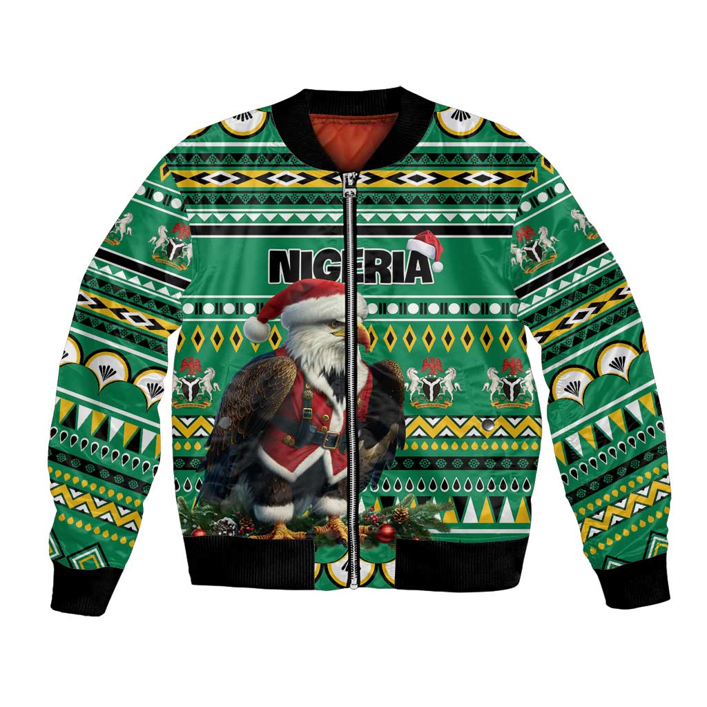 Nigeria Christmas Bomber Jacket Eagle Santa African Pattern - Wonder Print Shop