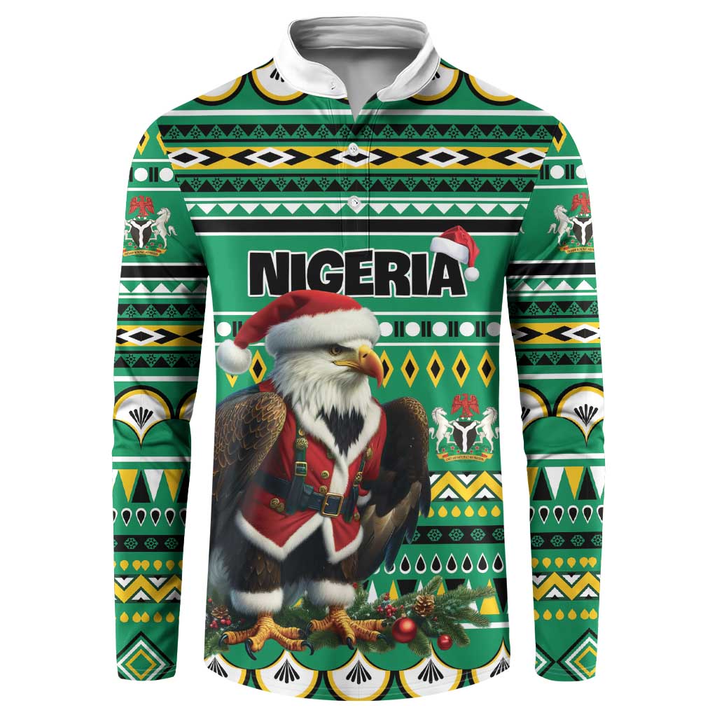 Nigeria Christmas Button Sweatshirt Eagle Santa African Pattern - Wonder Print Shop