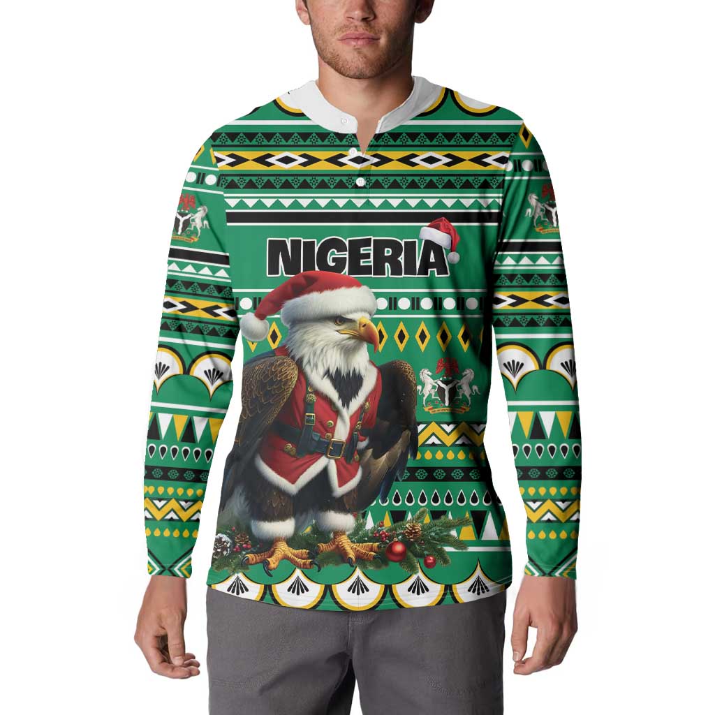 Nigeria Christmas Button Sweatshirt Eagle Santa African Pattern - Wonder Print Shop