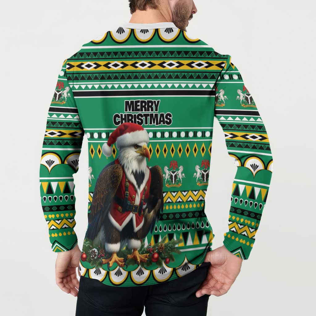Nigeria Christmas Button Sweatshirt Eagle Santa African Pattern - Wonder Print Shop