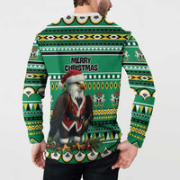 Nigeria Christmas Button Sweatshirt Eagle Santa African Pattern - Wonder Print Shop