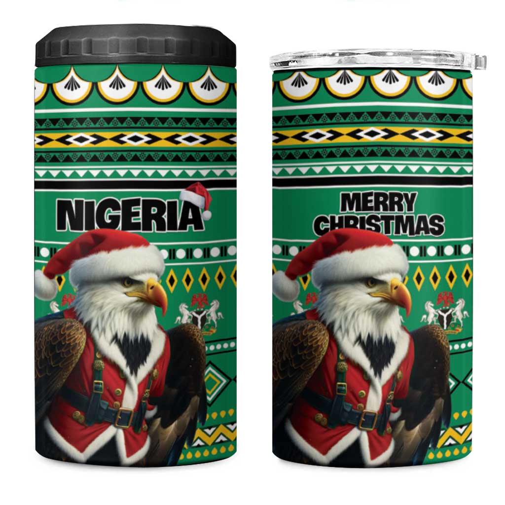 Nigeria Christmas 4 in 1 Can Cooler Tumbler Eagle Santa African Pattern - Wonder Print Shop
