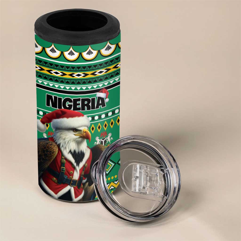 Nigeria Christmas 4 in 1 Can Cooler Tumbler Eagle Santa African Pattern - Wonder Print Shop