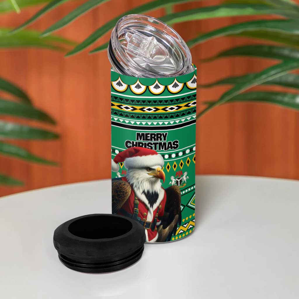 Nigeria Christmas 4 in 1 Can Cooler Tumbler Eagle Santa African Pattern - Wonder Print Shop