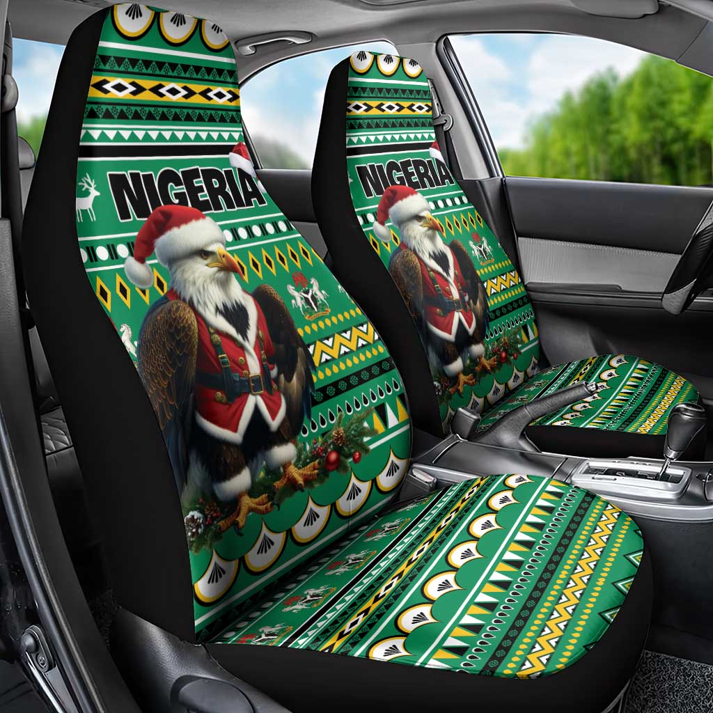 Nigeria Christmas Car Seat Cover Eagle Santa African Pattern - Wonder Print Shop