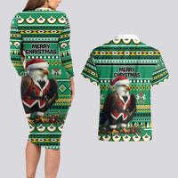 Nigeria Christmas Couples Matching Long Sleeve Bodycon Dress and Hawaiian Shirt Eagle Santa African Pattern - Wonder Print Shop