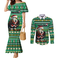 Nigeria Christmas Couples Matching Mermaid Dress and Long Sleeve Button Shirt Eagle Santa African Pattern