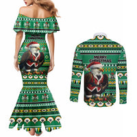 Nigeria Christmas Couples Matching Mermaid Dress and Long Sleeve Button Shirt Eagle Santa African Pattern