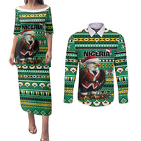 Nigeria Christmas Couples Matching Puletasi and Long Sleeve Button Shirt Eagle Santa African Pattern - Wonder Print Shop