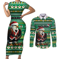 Nigeria Christmas Couples Matching Short Sleeve Bodycon Dress and Long Sleeve Button Shirt Eagle Santa African Pattern - Wonder Print Shop