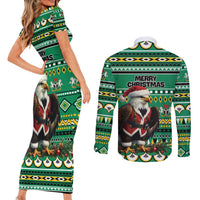 Nigeria Christmas Couples Matching Short Sleeve Bodycon Dress and Long Sleeve Button Shirt Eagle Santa African Pattern - Wonder Print Shop
