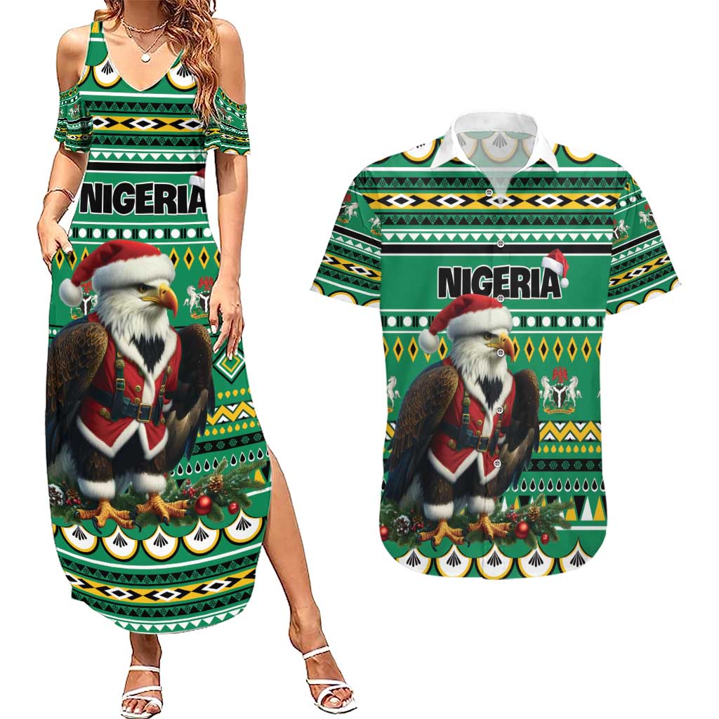 Nigeria Christmas Couples Matching Summer Maxi Dress and Hawaiian Shirt Eagle Santa African Pattern - Wonder Print Shop
