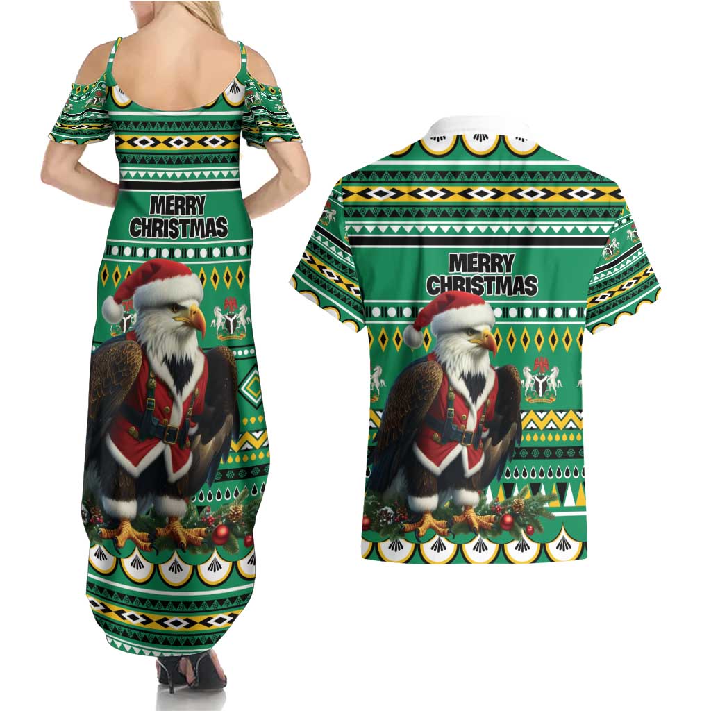 Nigeria Christmas Couples Matching Summer Maxi Dress and Hawaiian Shirt Eagle Santa African Pattern - Wonder Print Shop