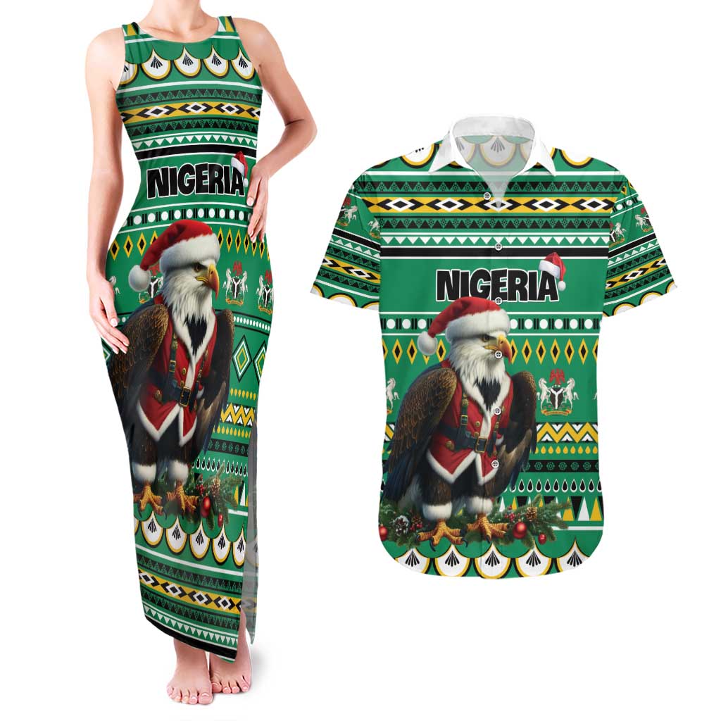 Nigeria Christmas Couples Matching Tank Maxi Dress and Hawaiian Shirt Eagle Santa African Pattern - Wonder Print Shop