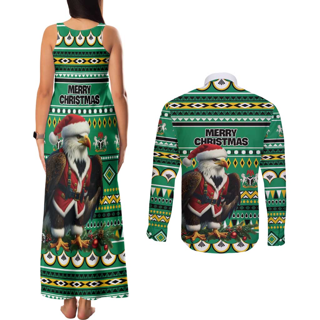 Nigeria Christmas Couples Matching Tank Maxi Dress and Long Sleeve Button Shirt Eagle Santa African Pattern - Wonder Print Shop