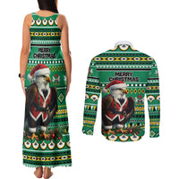 Nigeria Christmas Couples Matching Tank Maxi Dress and Long Sleeve Button Shirt Eagle Santa African Pattern - Wonder Print Shop