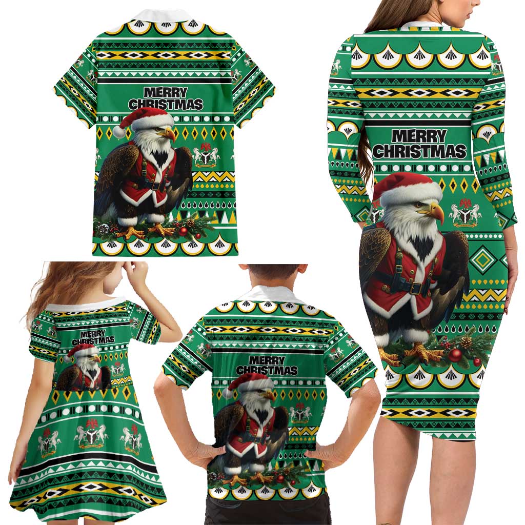 Nigeria Christmas Family Matching Long Sleeve Bodycon Dress and Hawaiian Shirt Eagle Santa African Pattern - Wonder Print Shop