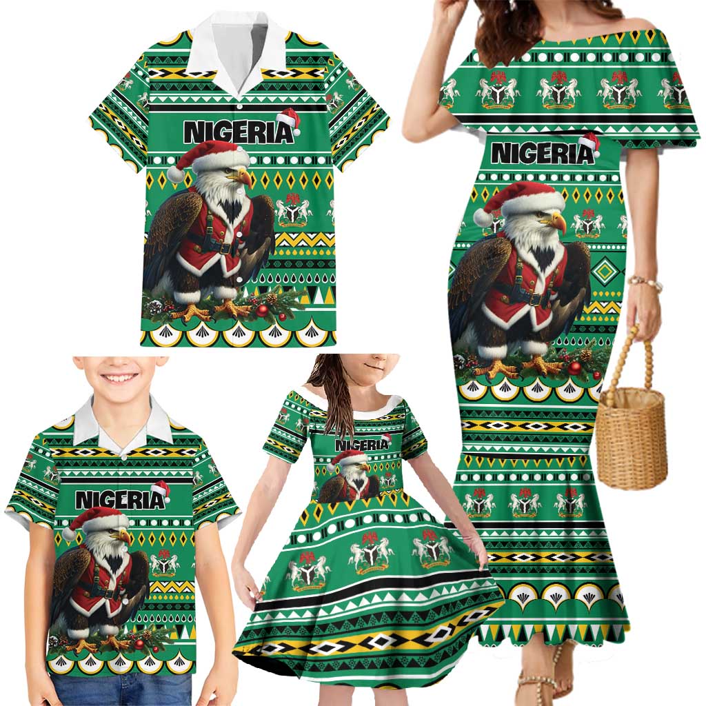 Nigeria Christmas Family Matching Mermaid Dress and Hawaiian Shirt Eagle Santa African Pattern - Wonder Print Shop