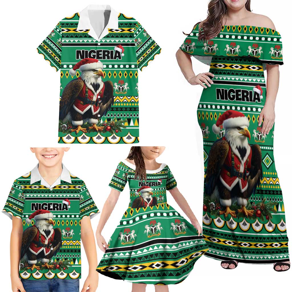 Nigeria Christmas Family Matching Off Shoulder Maxi Dress and Hawaiian Shirt Eagle Santa African Pattern - Wonder Print Shop