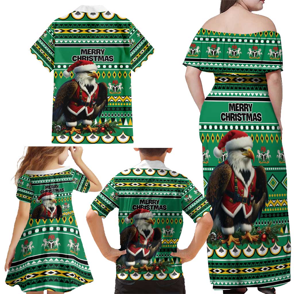 Nigeria Christmas Family Matching Off Shoulder Maxi Dress and Hawaiian Shirt Eagle Santa African Pattern - Wonder Print Shop