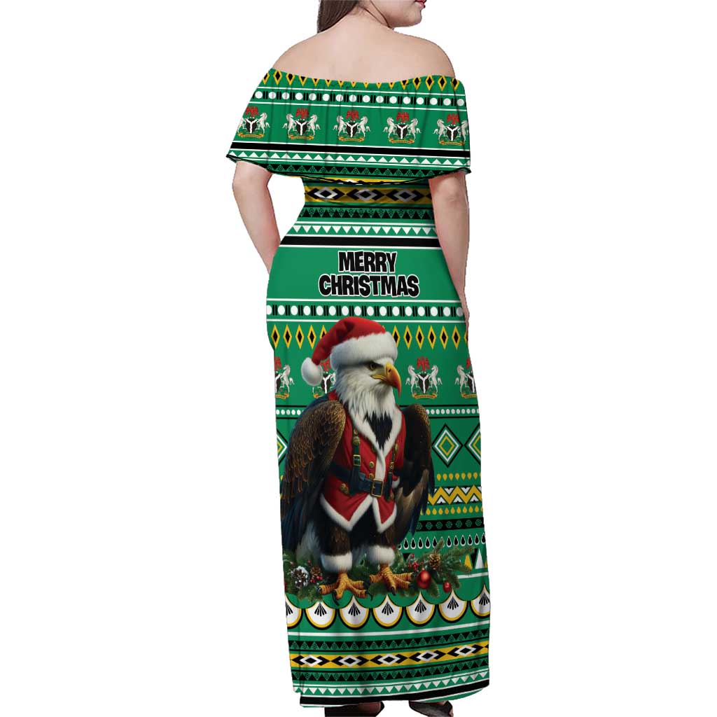 Nigeria Christmas Family Matching Off Shoulder Maxi Dress and Hawaiian Shirt Eagle Santa African Pattern - Wonder Print Shop