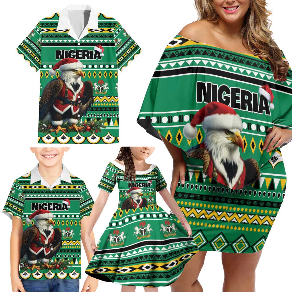 Nigeria Christmas Family Matching Off Shoulder Short Dress and Hawaiian Shirt Eagle Santa African Pattern - Wonder Print Shop