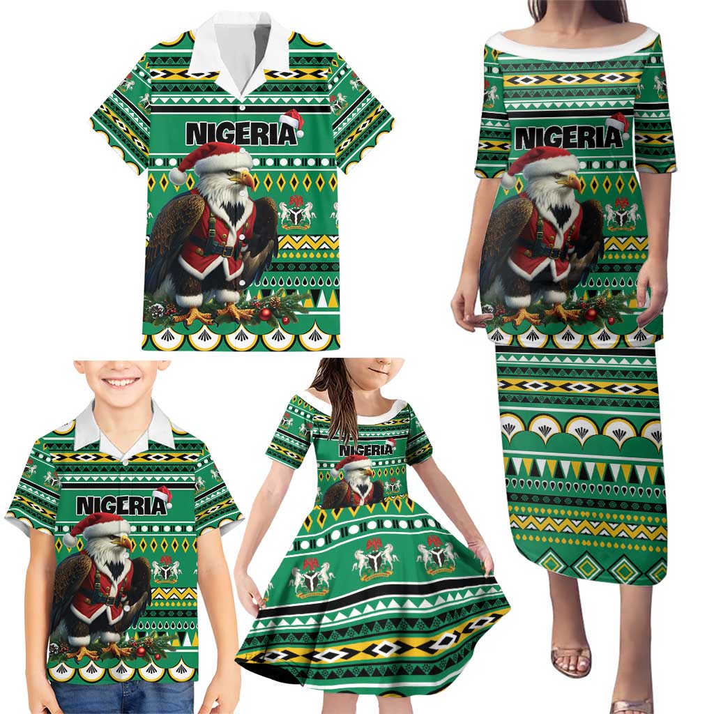 Nigeria Christmas Family Matching Puletasi and Hawaiian Shirt Eagle Santa African Pattern - Wonder Print Shop