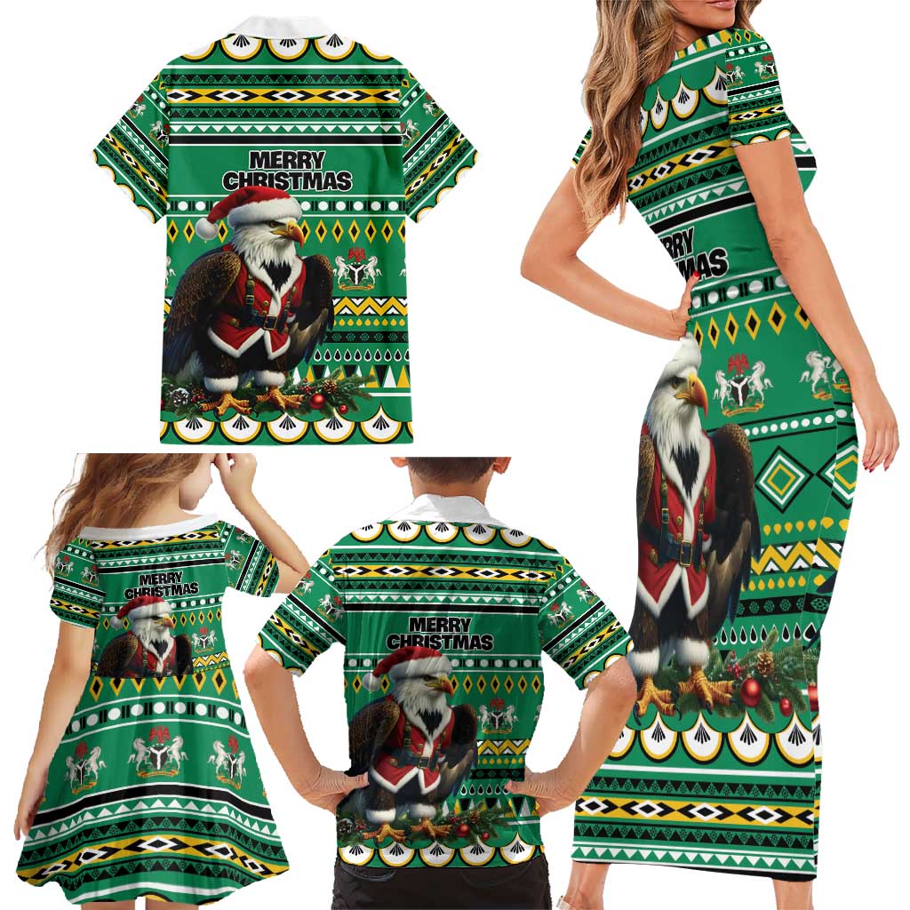 Nigeria Christmas Family Matching Short Sleeve Bodycon Dress and Hawaiian Shirt Eagle Santa African Pattern - Wonder Print Shop