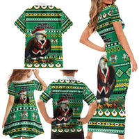 Nigeria Christmas Family Matching Short Sleeve Bodycon Dress and Hawaiian Shirt Eagle Santa African Pattern - Wonder Print Shop