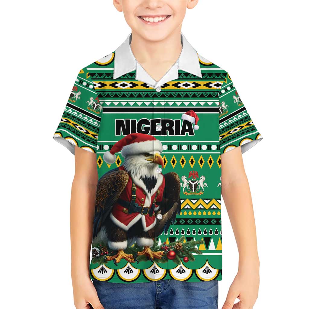 Nigeria Christmas Family Matching Short Sleeve Bodycon Dress and Hawaiian Shirt Eagle Santa African Pattern - Wonder Print Shop