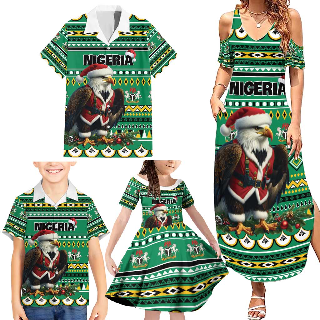 Nigeria Christmas Family Matching Summer Maxi Dress and Hawaiian Shirt Eagle Santa African Pattern - Wonder Print Shop