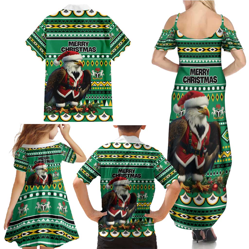 Nigeria Christmas Family Matching Summer Maxi Dress and Hawaiian Shirt Eagle Santa African Pattern - Wonder Print Shop