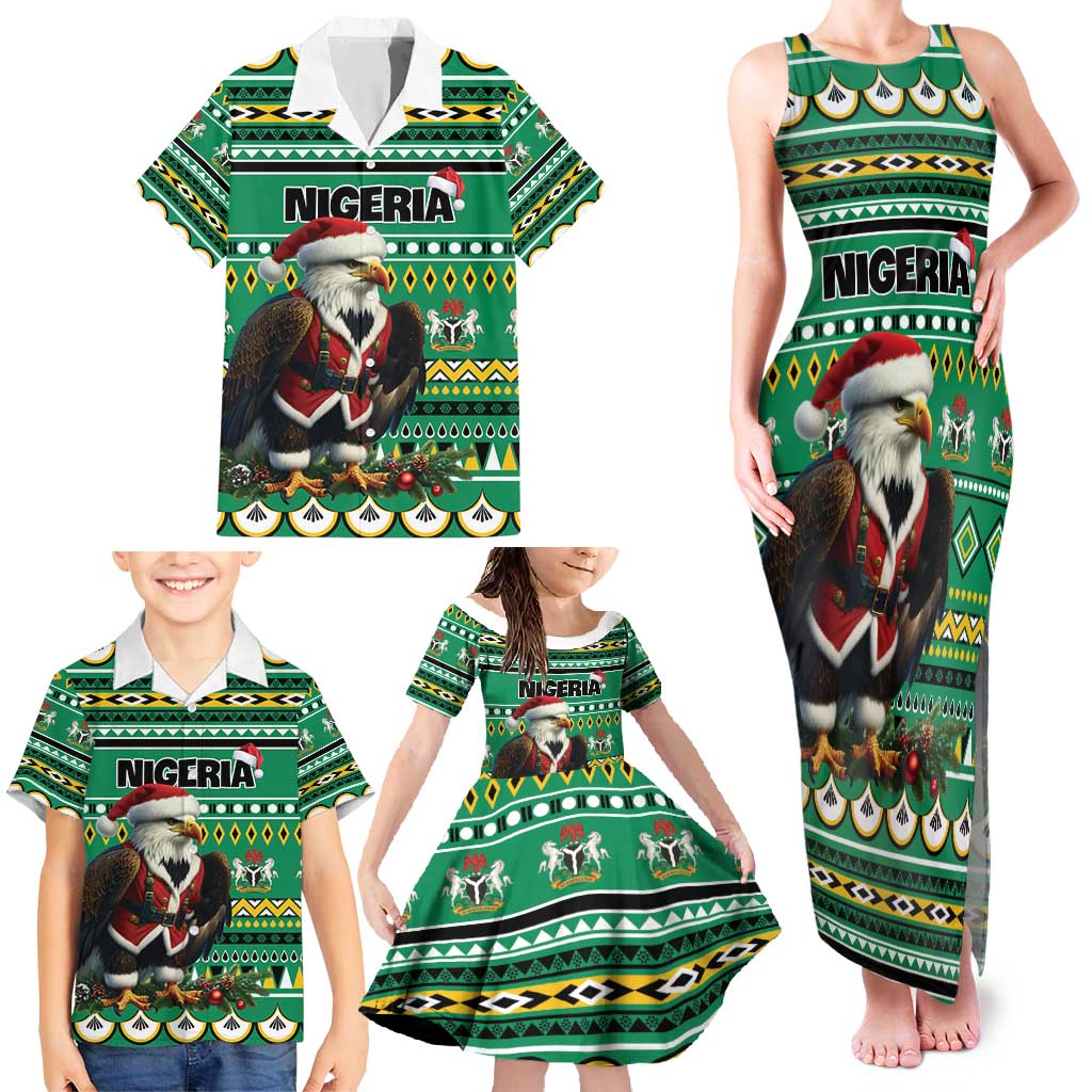 Nigeria Christmas Family Matching Tank Maxi Dress and Hawaiian Shirt Eagle Santa African Pattern - Wonder Print Shop