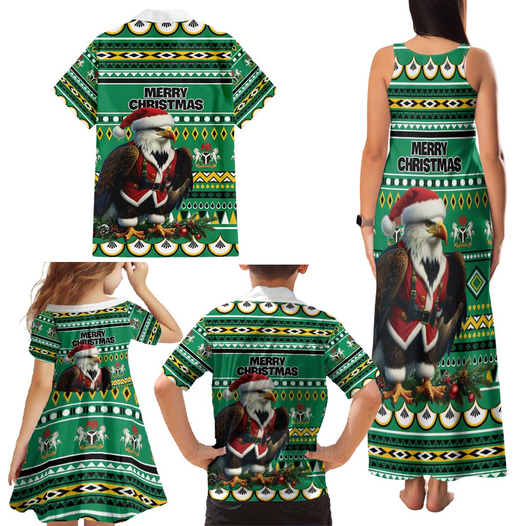 Nigeria Christmas Family Matching Tank Maxi Dress and Hawaiian Shirt Eagle Santa African Pattern - Wonder Print Shop