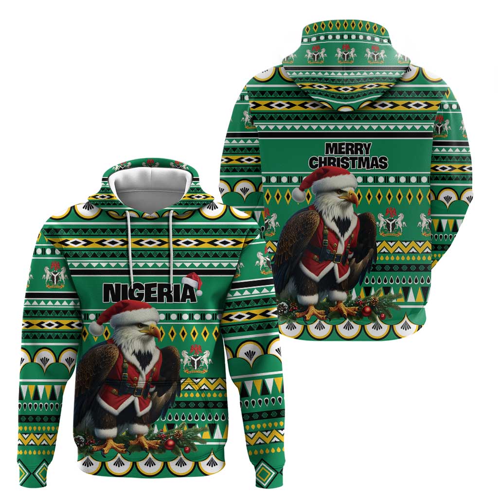 Nigeria Christmas Hoodie Eagle Santa African Pattern - Wonder Print Shop