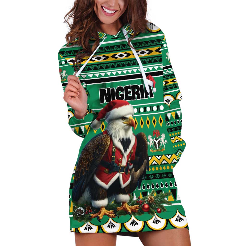 Nigeria Christmas Hoodie Dress Eagle Santa African Pattern - Wonder Print Shop