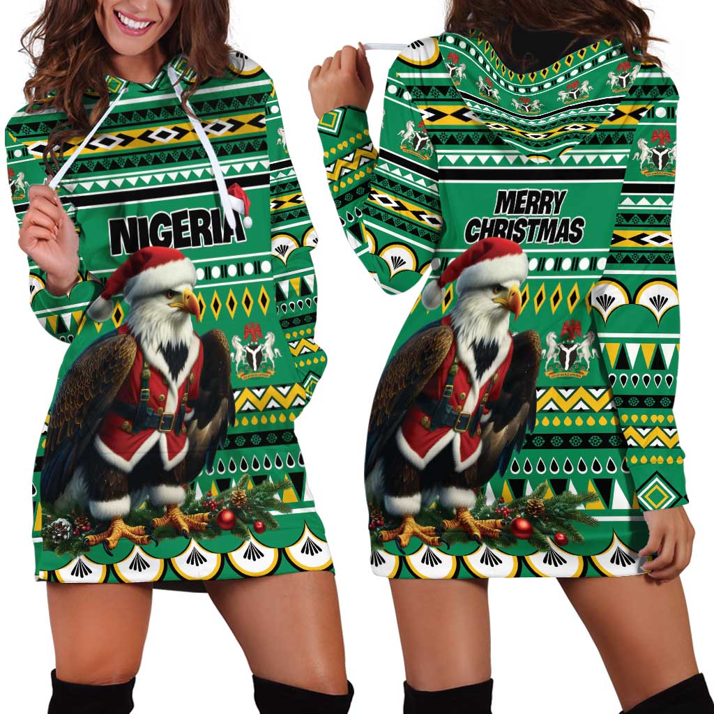 Nigeria Christmas Hoodie Dress Eagle Santa African Pattern - Wonder Print Shop