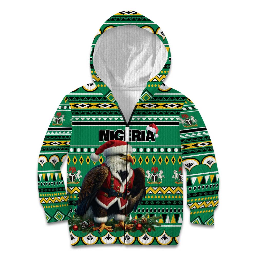 Nigeria Christmas Kid Hoodie Eagle Santa African Pattern - Wonder Print Shop