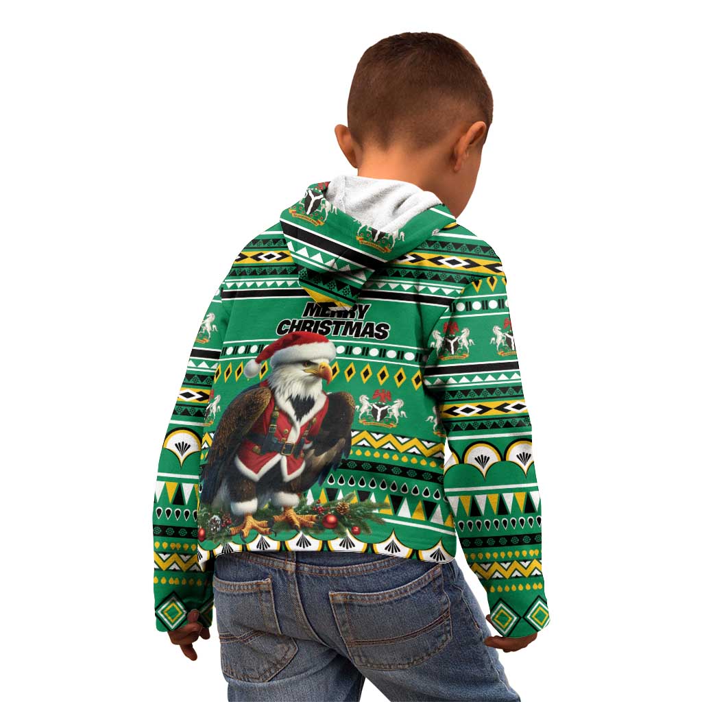 Nigeria Christmas Kid Hoodie Eagle Santa African Pattern - Wonder Print Shop