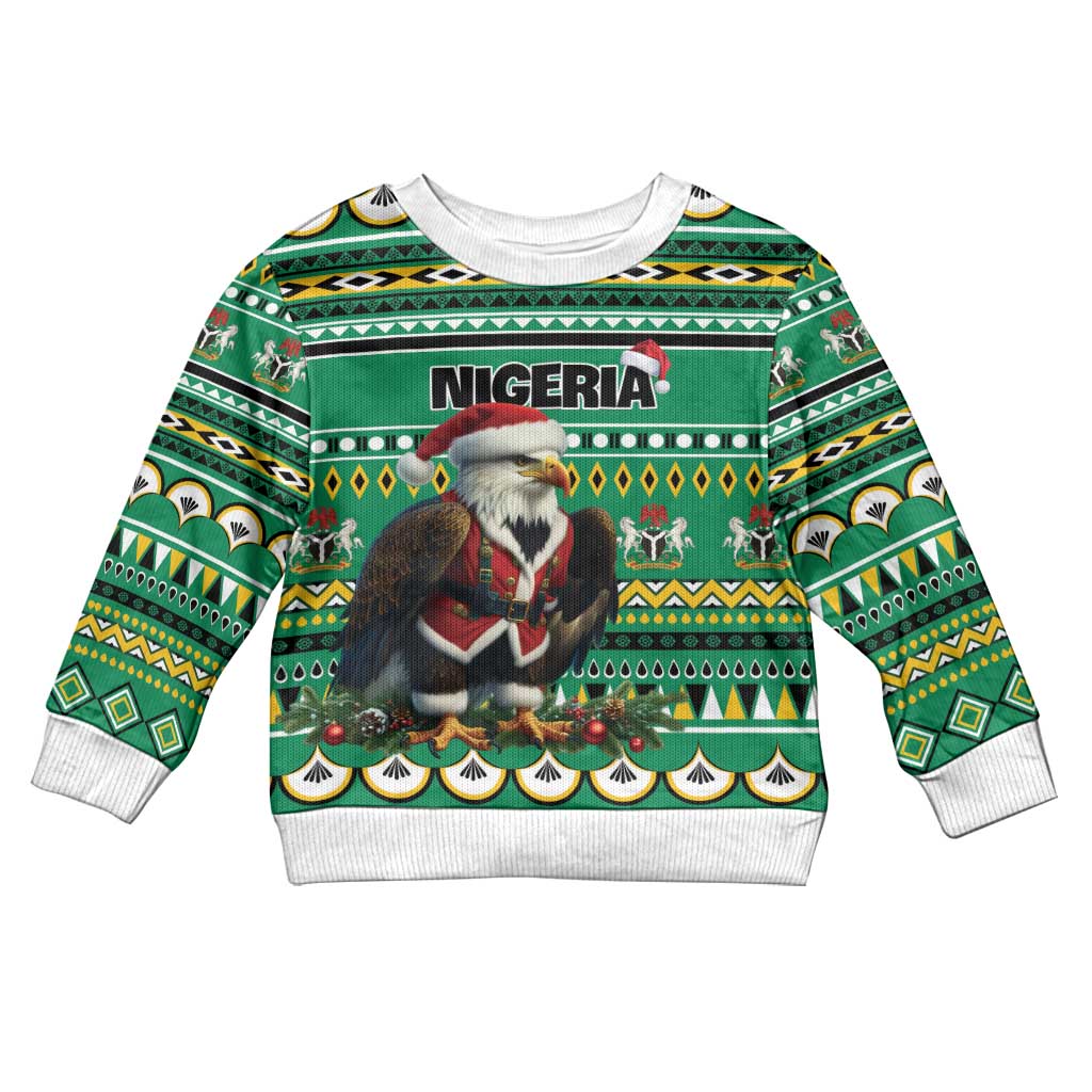 Nigeria Christmas Kid Ugly Christmas Sweater Eagle Santa African Pattern - Wonder Print Shop